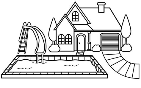 big mansion with a pool coloring page How to draw a house with a pool for kids 💚💙💜 house with ...