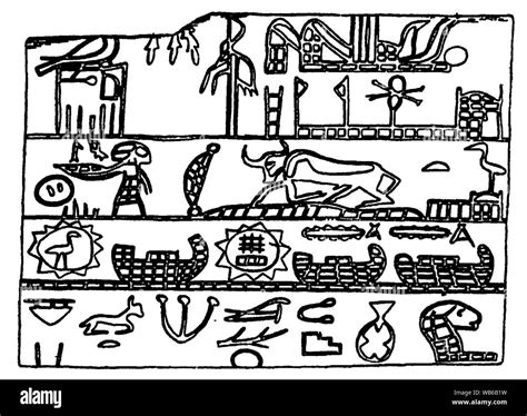 Ebony plaque of Menes in his tomb of Abydos (drawing Stock Photo - Alamy