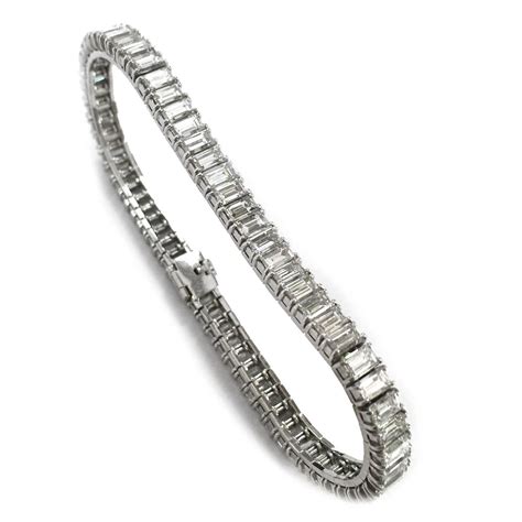 Baguette Cut Diamonds Platinum Bracelet For Sale at 1stdibs