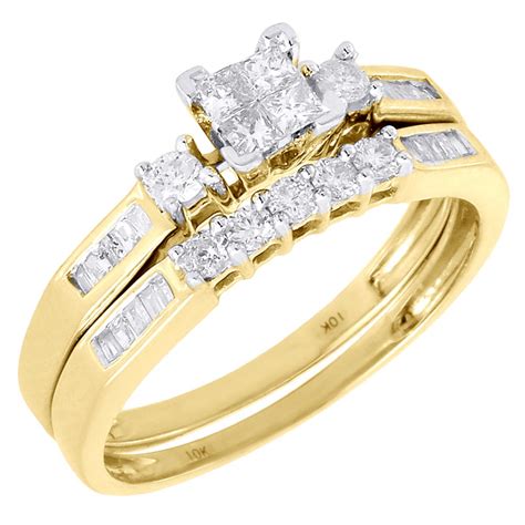 Jewelry For Less - Ladies 10K Yellow Gold Diamond Engagement Ring Princess Wedding Band Bridal ...