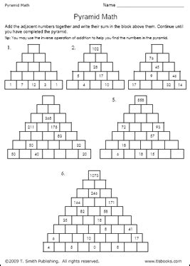 pyramid math worksheet for students to practice their numbers and place them in the triangle