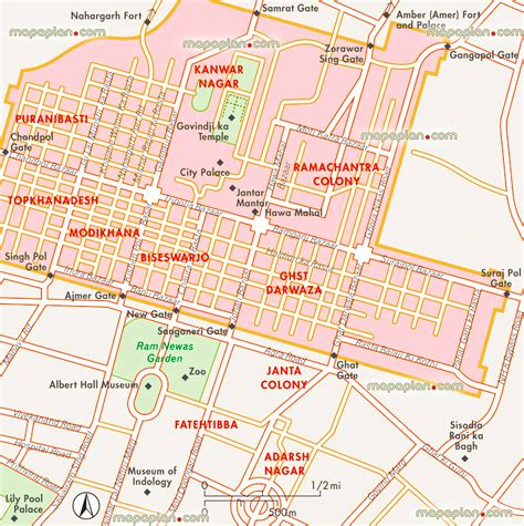 Jaipur top tourist attractions map - Jaipur Old Pink City detailed map ...