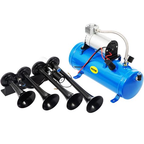 VEVOR Train Horn Kit 4 Trumpet 12V Train Air Horn 150 Decibels with 1.6 Gal/6L Tank 150 PSI Air ...