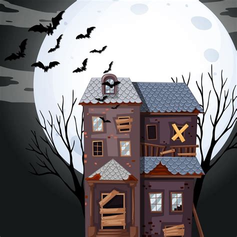 Haunted house on fullmoon night 374194 Vector Art at Vecteezy