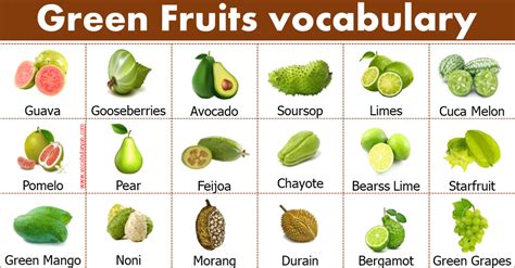 50 + Green Fruits Names List with Pictures – VocabularyAN