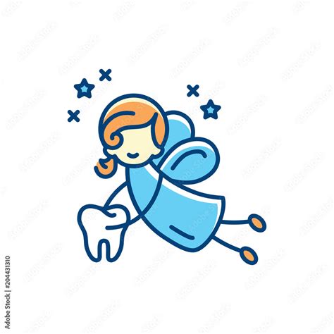 Tooth fairy icon. Vector flat illustration, Thin line art design Stock Vector | Adobe Stock