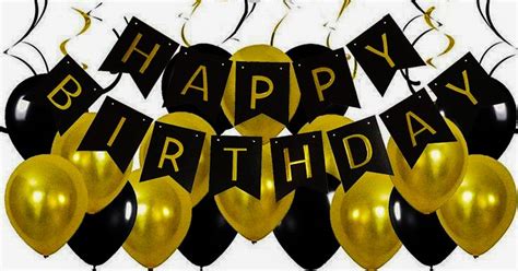 Happy Birthday Banner with Black and Gold Balloons, Hobbies & Toys, Stationary & Craft ...