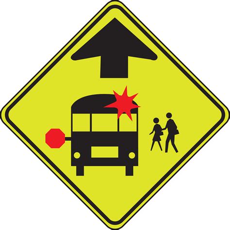 School Bus Stop Ahead Fluorescent Yellow-Green Sign FRW216