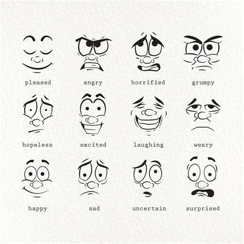 Facial Expressions 12 Various Cartoon Style Facial | Etsy