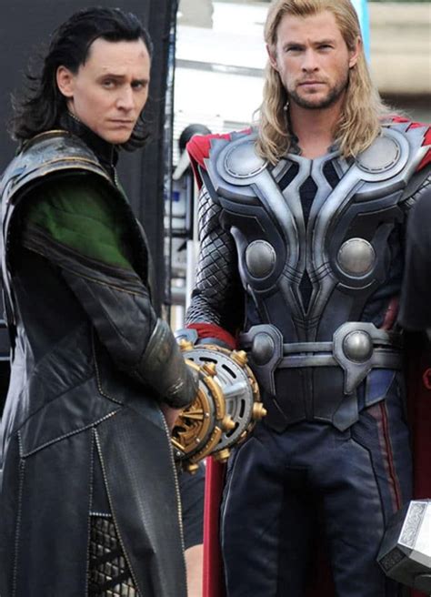 thor and loki standing next to each other on the set of avengers 2 ...