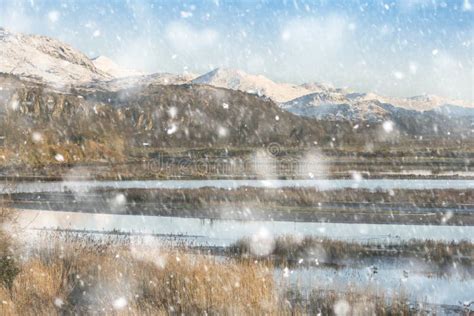 Beautiful Winter Sunrise Landscape Image of Mount Snowdon and Other Peaks in Snowdonia National ...