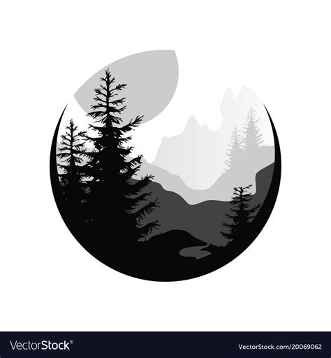 Beautiful nature landscape with silhouettes of Vector Image