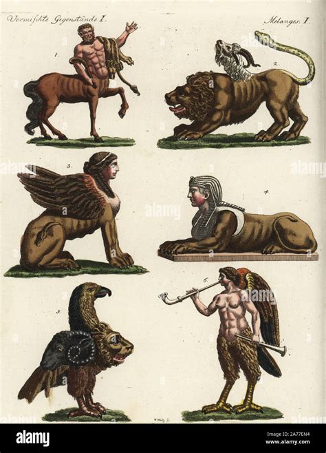 Mythical creatures: centaur 1, chimera 2, Greek sphinx 3, Egyptian ...