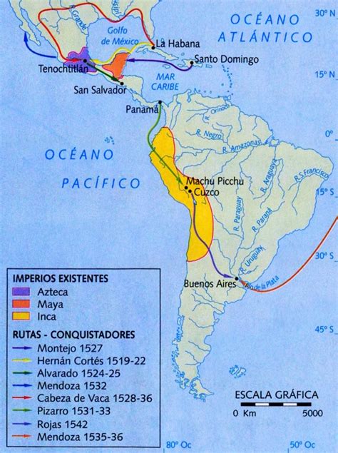 Mapa de América: Rutas de Conquista española | Social Hizo