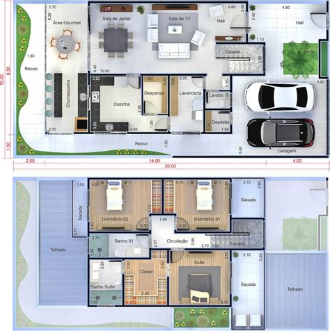 Planta de sobrado moderno com 3 quartos - Projetos de Casas, Modelos de Casas e Fachadas de ...