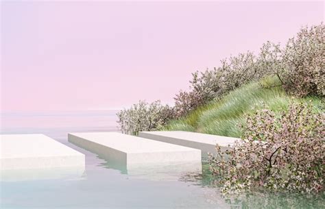 Premium Photo | A landscape with a pink sky and a white path with a plant in the foreground.