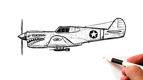 How to draw a WW2 Fighter Plane Curtiss p-40 Warhawk - YouTube