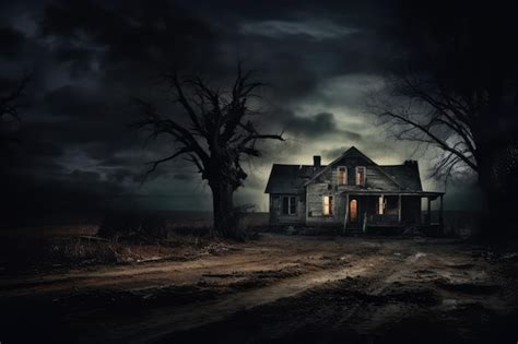 Premium AI Image | Old abandoned house in the forest at night Halloween concept