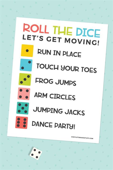 Printable Roll the Dice Exercise Game for Kids - Hey Let's Make Stuff