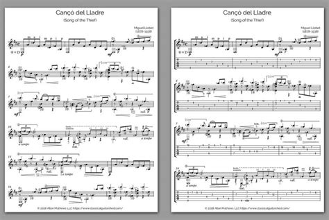 [Free Guitar Sheet Music] Miguel Llobet - Canco de Lladre