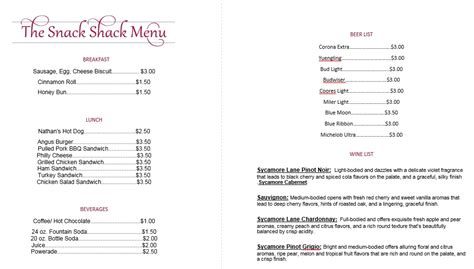 Snack Shack Menu - Edgewater Golf Club