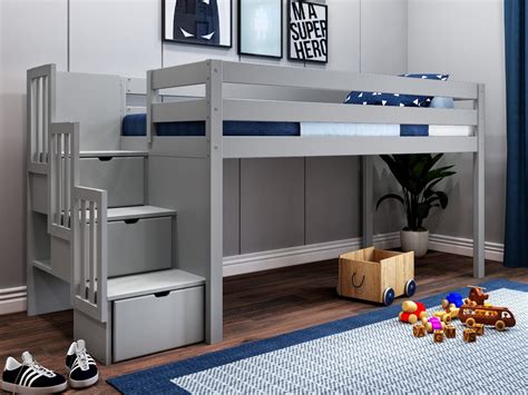 JACKPOT! Contemporary Low Loft Twin Bed with Stairway Loft Bed Gray - Walmart.com - Walmart.com