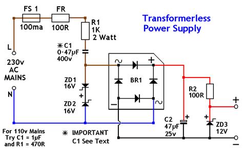 12V DC Power Supply without Transformer - Power Supply Circuits