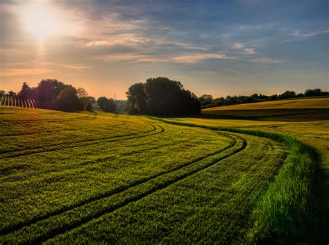 Fields and farms sunset landscape image - Free stock photo - Public ...