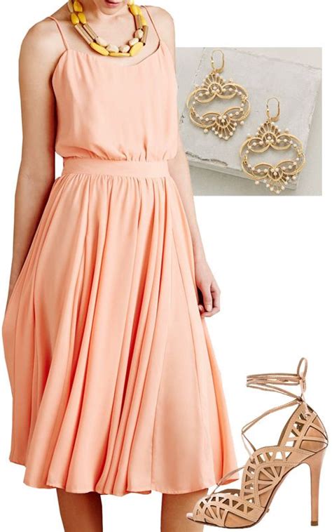 Love this peach colored dress and accessories for summer #summerstyle ...