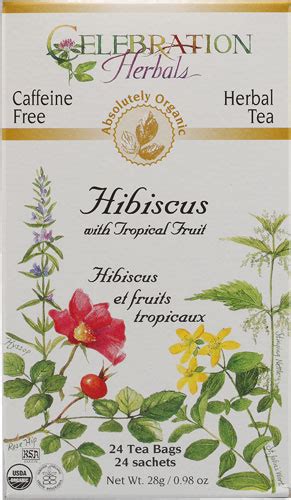 Celebration Herbals Organic Hibiscus with Tropical Fruit Tea Caffeine Free -- 24 Tea Bags - Vitacost