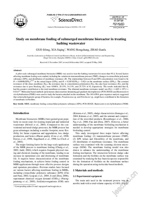 (PDF) Study on membrane fouling of submerged membrane bioreactor in ...