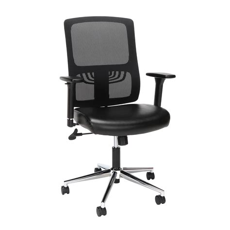 OFM Essentials Collection Mid Back Mesh Back with Leather Seat Office Chair, Lumbar Support, in ...