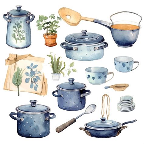 Premium AI Image | There are many pots and pans that are painted in watercolor generative ai