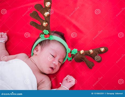 Newborn Baby Girl Sleeping with Deer Stock Image - Image of caucasian ...