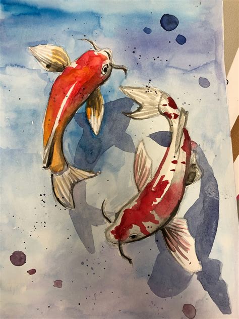 Koi Fish Watercolor Drawing ~ Watercolor Koi Fish Tattoos Tattoo Print Artwork Yang Yin Painting ...