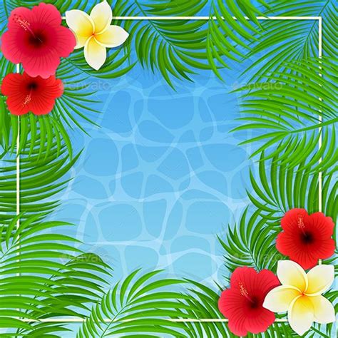 Hawaiian Flowers and Palm Leaves on Water Background | Hawaiian flowers ...