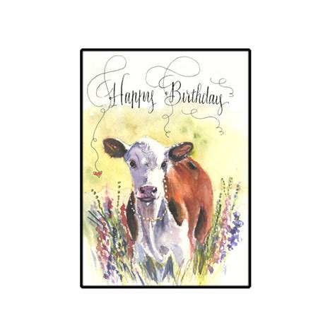 Happy Birthday Cow Card Watercolor Hereford Cow Card - Etsy