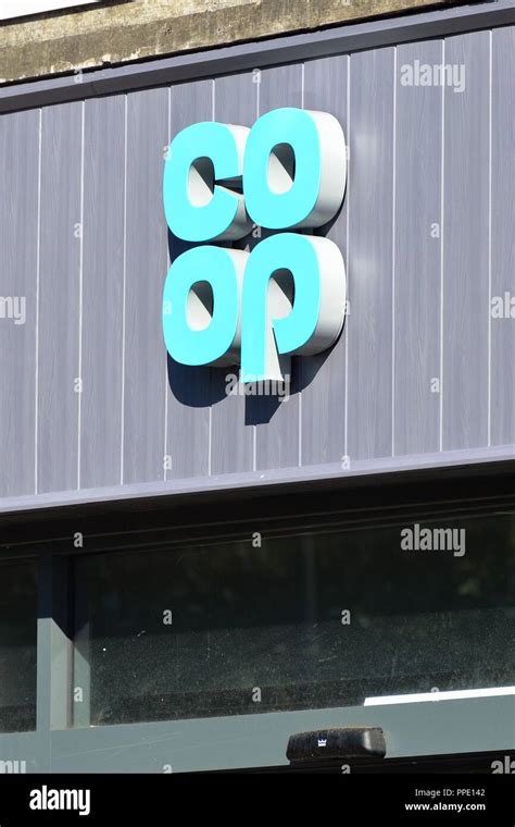 Close up of CO -OP blue logo on shop front Shepperton Surrey UK Stock Photo - Alamy