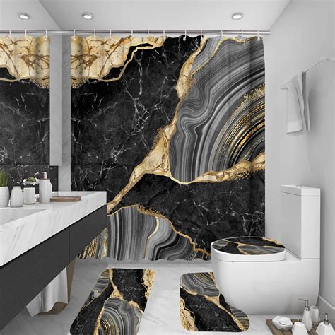 beifivcl 4Pcs Marble Shower Curtain Sets, Bathroom Decor Sets, Luxury ...