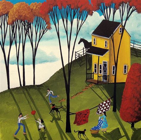 Perfect Day - folk art country landscape Painting by Debbie Criswell