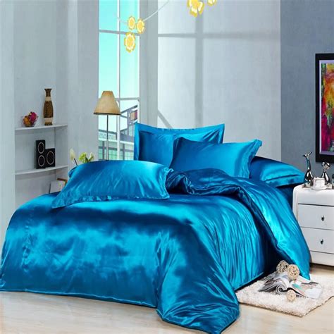 Luxury Blue Silk Satin Bedding Duvet Cover Comforter Sets 4pc Solid ...