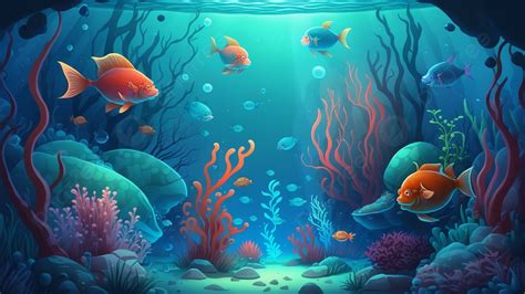 Fish Coral Underwater World Cartoon Illustration Background, Fish, Coral, Underwater World ...