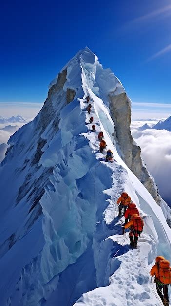 Premium Photo | Climbers on the summit of the mountain Climbing in the mountains