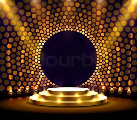 Stage podium with lighting, Stage Podium Scene with for Award Ceremony on golden Background ...