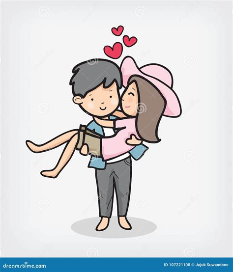 Couple Cartoon in Valentine Day Stock Vector - Illustration of holing, hugging: 107221100