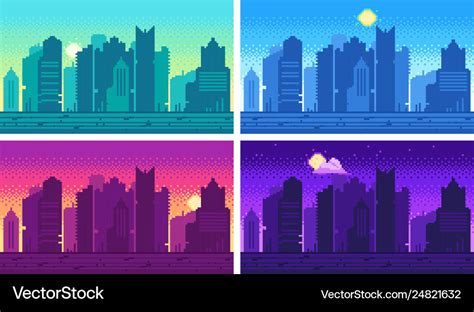 Pixel art cityscape town street 8 bit city Vector Image