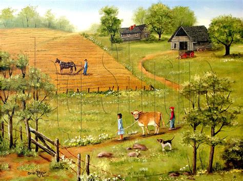 Primitive Country Folk Art Print Cow Landscape Barb Wire | Etsy | Farm scene painting, Farm art ...