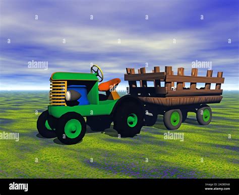 Cartoon tractor with trailer Stock Photo - Alamy