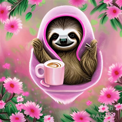 Adorable Baby Sloth in Tree · Creative Fabrica