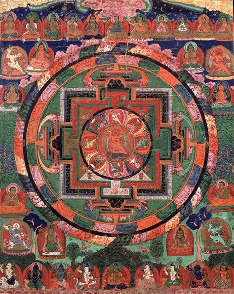 File:Painted 17th century Tibetan 'Five Deity Mandala', in the center is Rakta Yamari (the Red ...